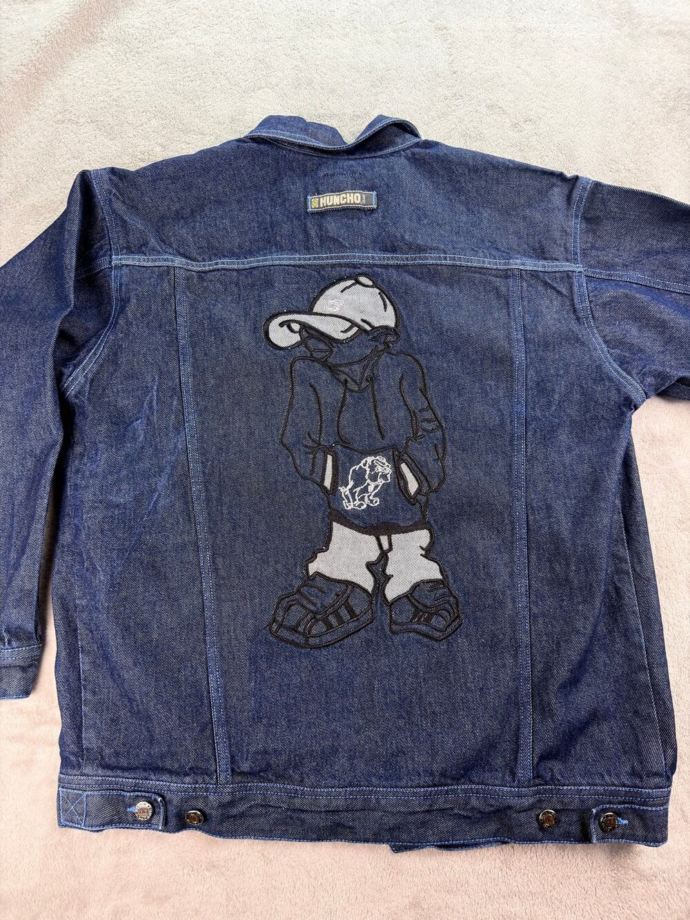 Vintage Y2K Huncho USA Denim Jacket Men XL Embroidered Hip Hop Streetwear Blue